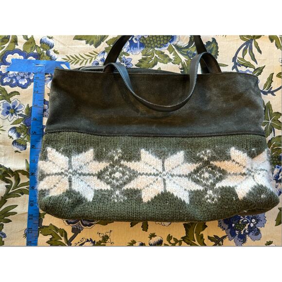 RARE Vintage‎ Saks Fifth Avenue Italy Suede Leather Wool Green Apres Ski Resort - Picture 16 of 16